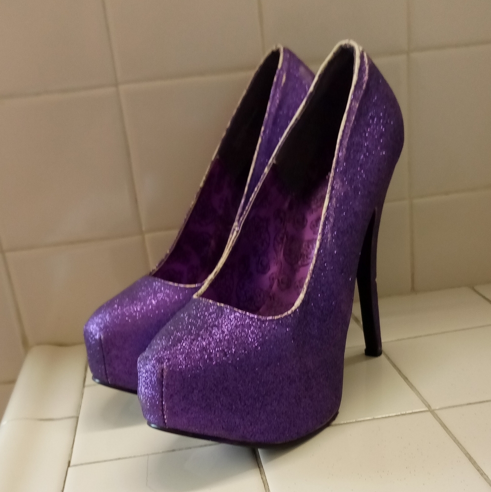 Size 9-10 Purple Spike Heels with Glitter